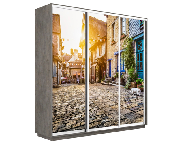 Шкаф-купе Экспресс Люкс 3-х дверный (Фото №1022 Улица), Бетон