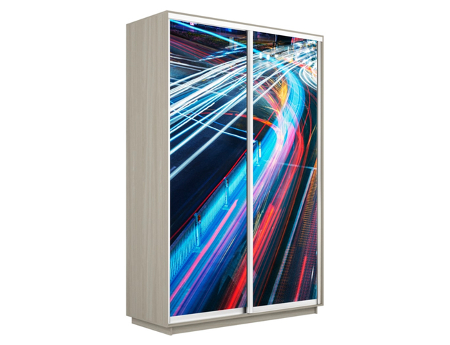 Шкаф-купе Экспресс 2-х дверный (Фото №1008 Ночная магистраль), Ясень Шимо светлый