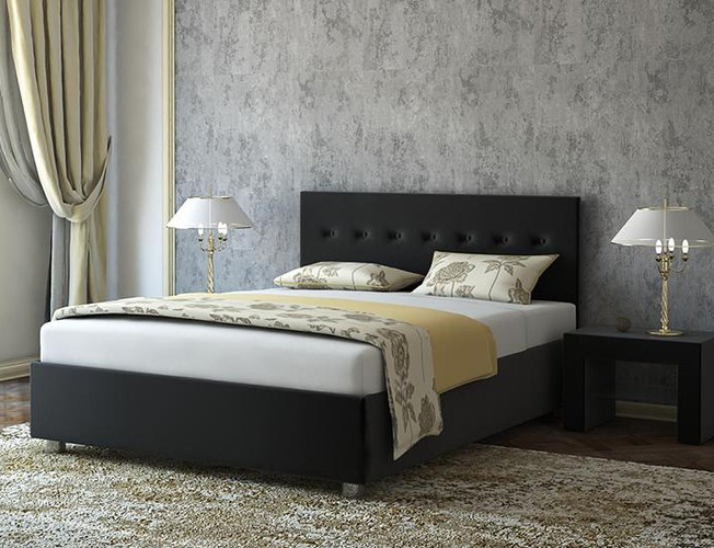 Черная кровать кожаная Ameli