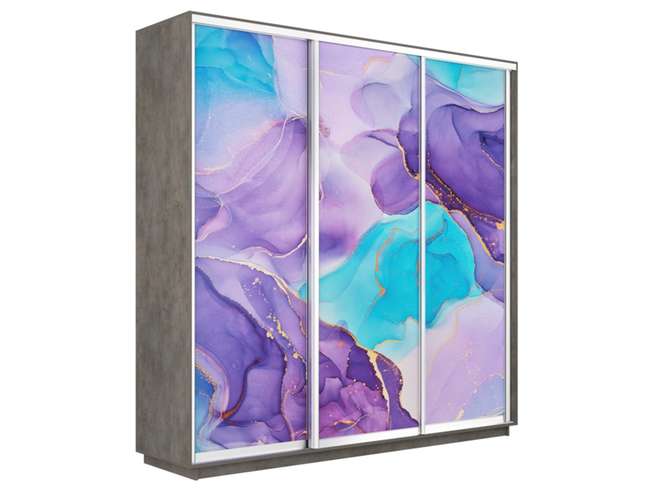 Шкаф-купе Экспресс Люкс 3-х дверный (Фото №1002 Абстракция фиолетовая), Бетон