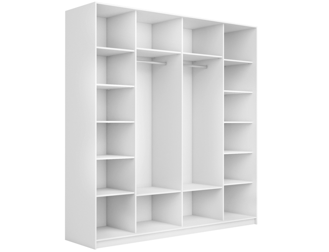 Шкаф-купе широкий Прайм 3-х дверный (фасад дсп/стекло белое/черное), Белый снег